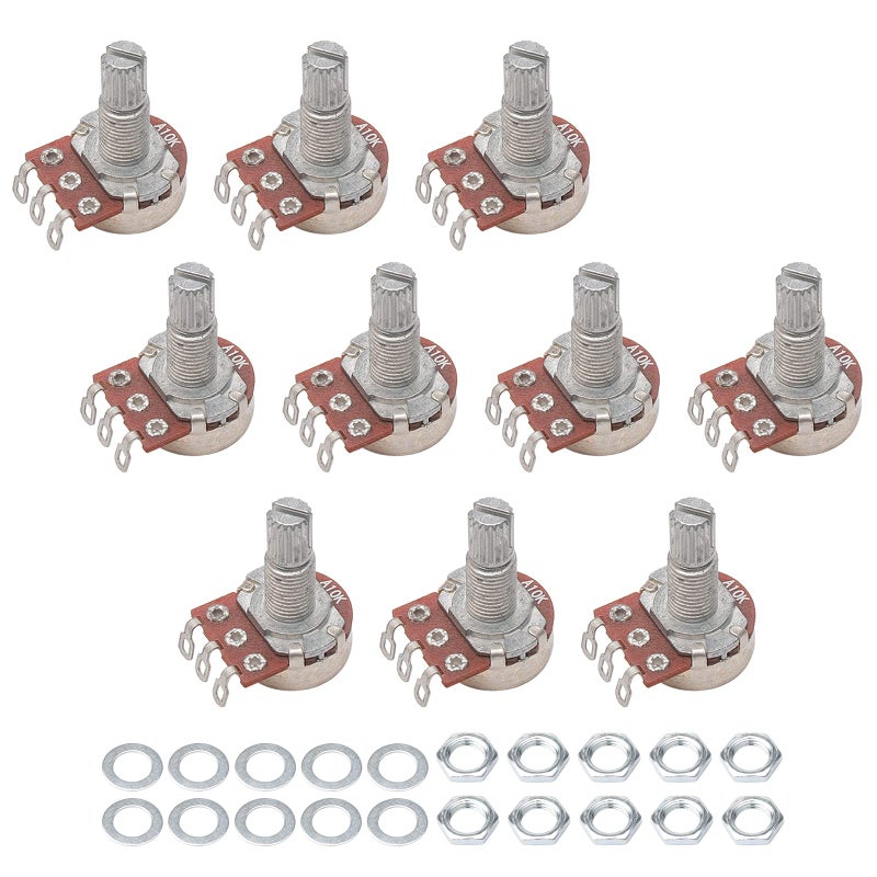 JIUWU DN A10k Ohm Mini Control Potentiometer for Electric Guitar Volume Pot (Pack of 10) - Image 1